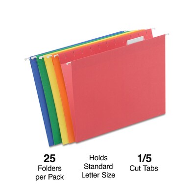 Quill Brand® Reinforced 5-Tab Box Bottom Hanging File Folders, 2 Expansion, Letter Size, Assorted,
