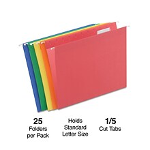 Quill Brand® Reinforced 5-Tab Box Bottom Hanging File Folders, 2 Expansion, Letter Size, Assorted,
