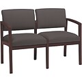 Lesro Lenox Series Reception Furniture in Mahogany Finish with Grey Fabric; 2-Seat Sofa