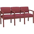 Lesro Lenox Series Reception Furniture in Cherry Finish with Burgundy Fabric; 3-Seats with Arms