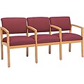 Lesro Lenox Series Reception Furniture in Oak Finish with Burgundy Fabric; 3-Seats with Arms