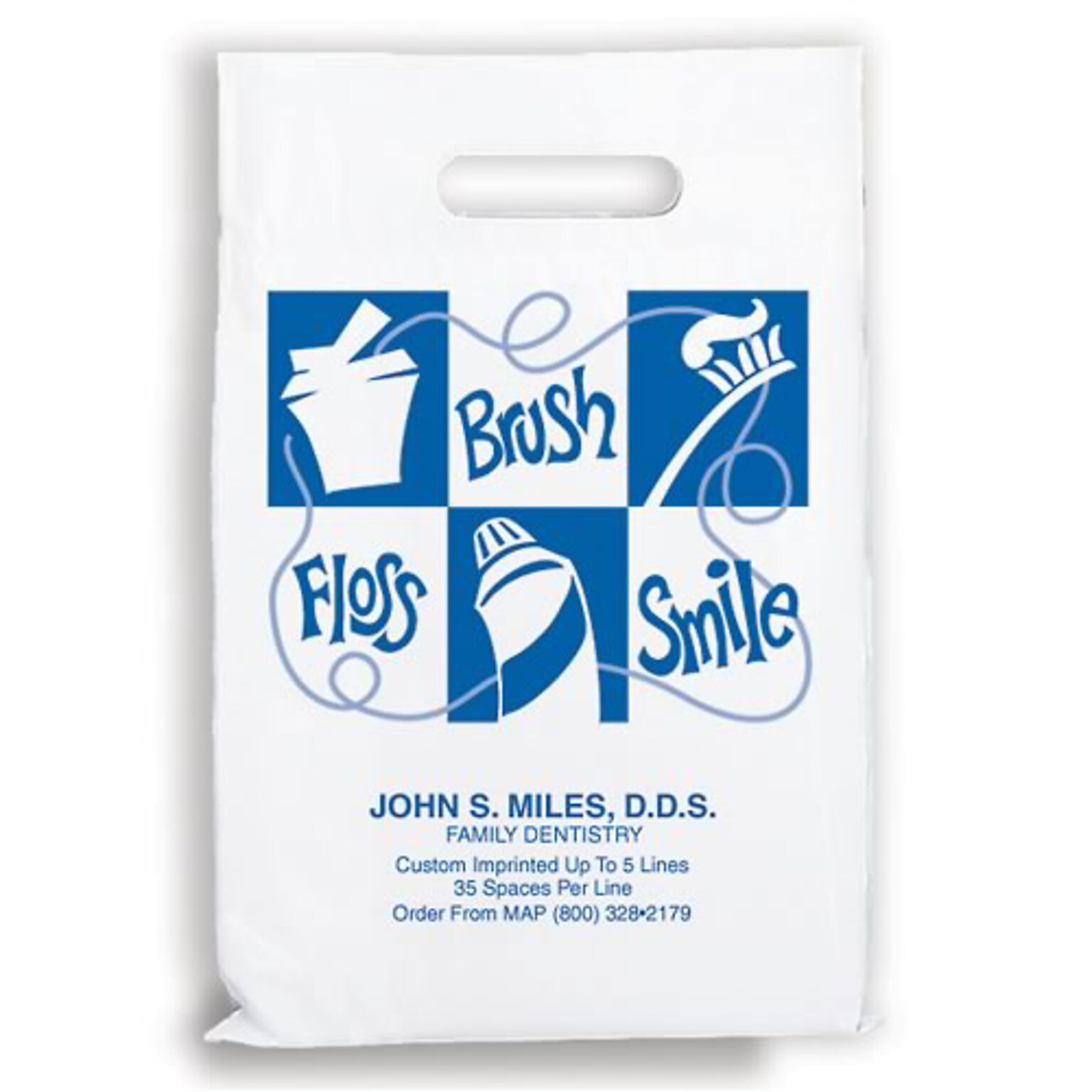 Medical Arts Press® Dental Personalized 1-Color Supply Bags; 9 x 13, Floss Brush Smile, 100 Bags, (725181)