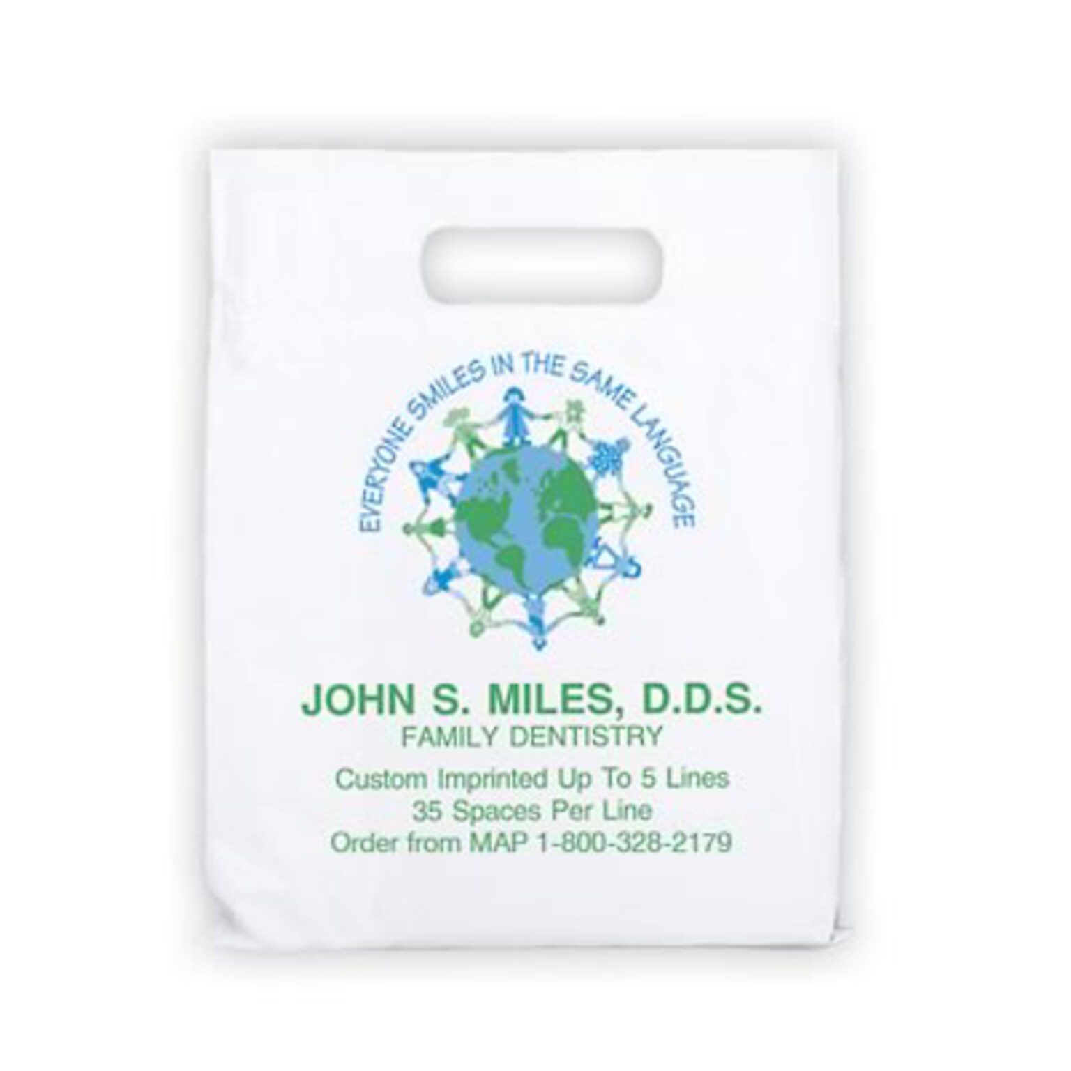 Medical Arts Press® Dental Personalized Small 2-Color Supply Bags; 7-1/2x9, Smiles Same Language, 100 Bags, (63286)