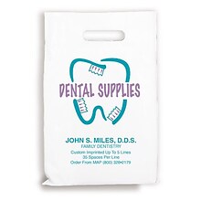 Medical Arts Press® Dental Personalized 2-Color Supply Bags; 9 x 13, Tooth Shaped w/brushes, 100 Ba