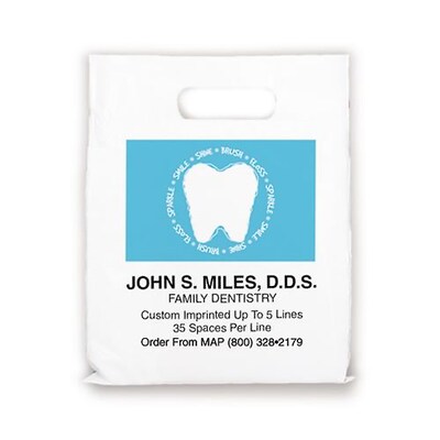 Medical Arts Press® Dental Personalized 1-Color Supply Bags; 7-1/2x9, Words Around Tooth, 100 Bags,