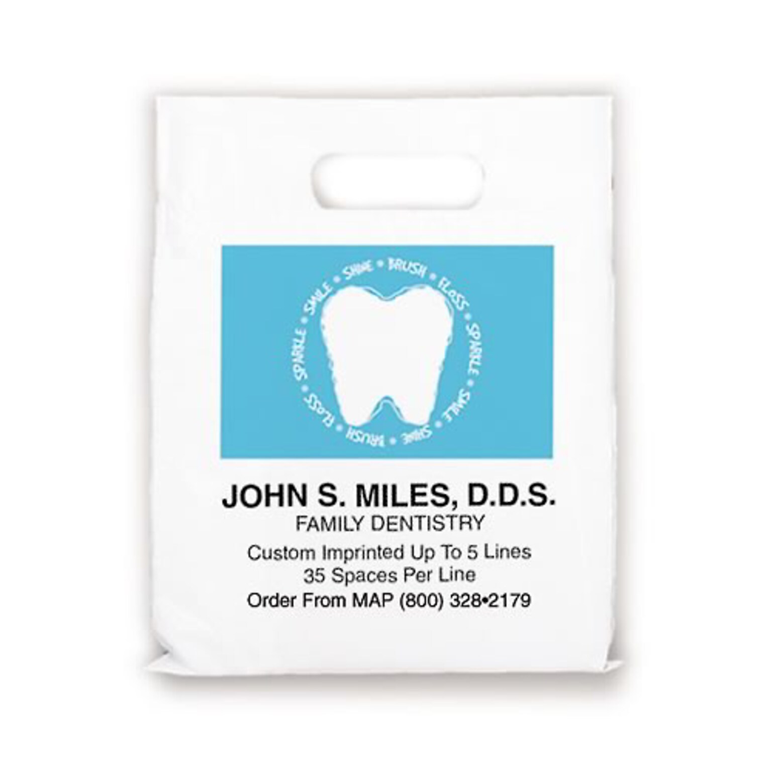 Medical Arts Press® Dental Personalized 1-Color Supply Bags; 7-1/2x9, Words Around Tooth, 100 Bags, (66896)