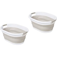 Honey-Can-Do Collapsible Laundry Basket, Rubber, Warm Gray/White, 2-Piece Set (HMP-09824)