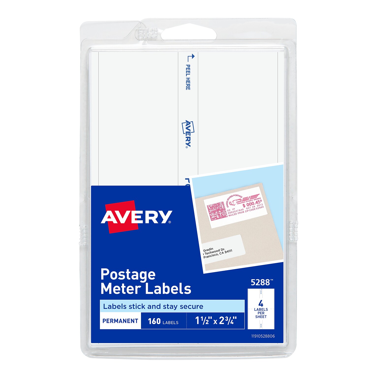 Avery Postage Meter Labels, 1-1/2 x 2-3/4, White, 4 Labels/Sheet, 40 Sheets/Pack, 160 Labels/Pack (5288)