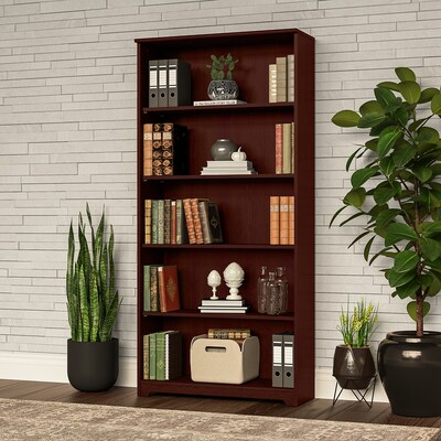 Bush Furniture Cabot 66H 5-Shelf Bookcase with Adjustable Shelves, Harvest Cherry Laminated Wood (W