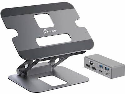 j5create 11.4 x 8.9 Aluminum Multi-Angle Dual-HDMI Docking Stand, Space Gray/Silver (JTS427)
