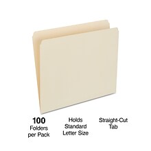 Quill Brand® File Folders, Straight Cut, Letter Size, Manila, 100/Box (740133)