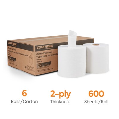 Coastwide Professional™ Recycled Centerpull Paper Towels, 2-ply, 600 Sheets/Roll, 6 Rolls/Carton (CW26509)