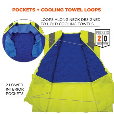Chill-Its 6668 Hi-Vis Safety Cooling Vest, ANSI Class R2, Lime, Small (12712)