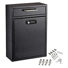 AdirOffice Large Wall Mounted Drop Box with Suggestion Cards, Combination Lock, Black (631-04-BLK-KC