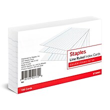 Staples 3 x 5 Index Cards, Narrow Ruled, White, 100/Pack (TR50993)