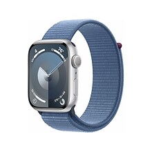 Apple Watch Series 9 (GPS) Smartwatch, 45mm, Silver Aluminum Case with Winter Blue Sport Loop (MR9F3