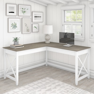Bush Furniture Key West 60" L-Shaped Desk, Shiplap Gray/Pure White (KWD160G2W-03)