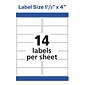 Avery Waterproof Laser Address Labels, 1-1/3" x 4", Matte White, 14 Labels/Sheet, 50 Sheets/Box (5522)