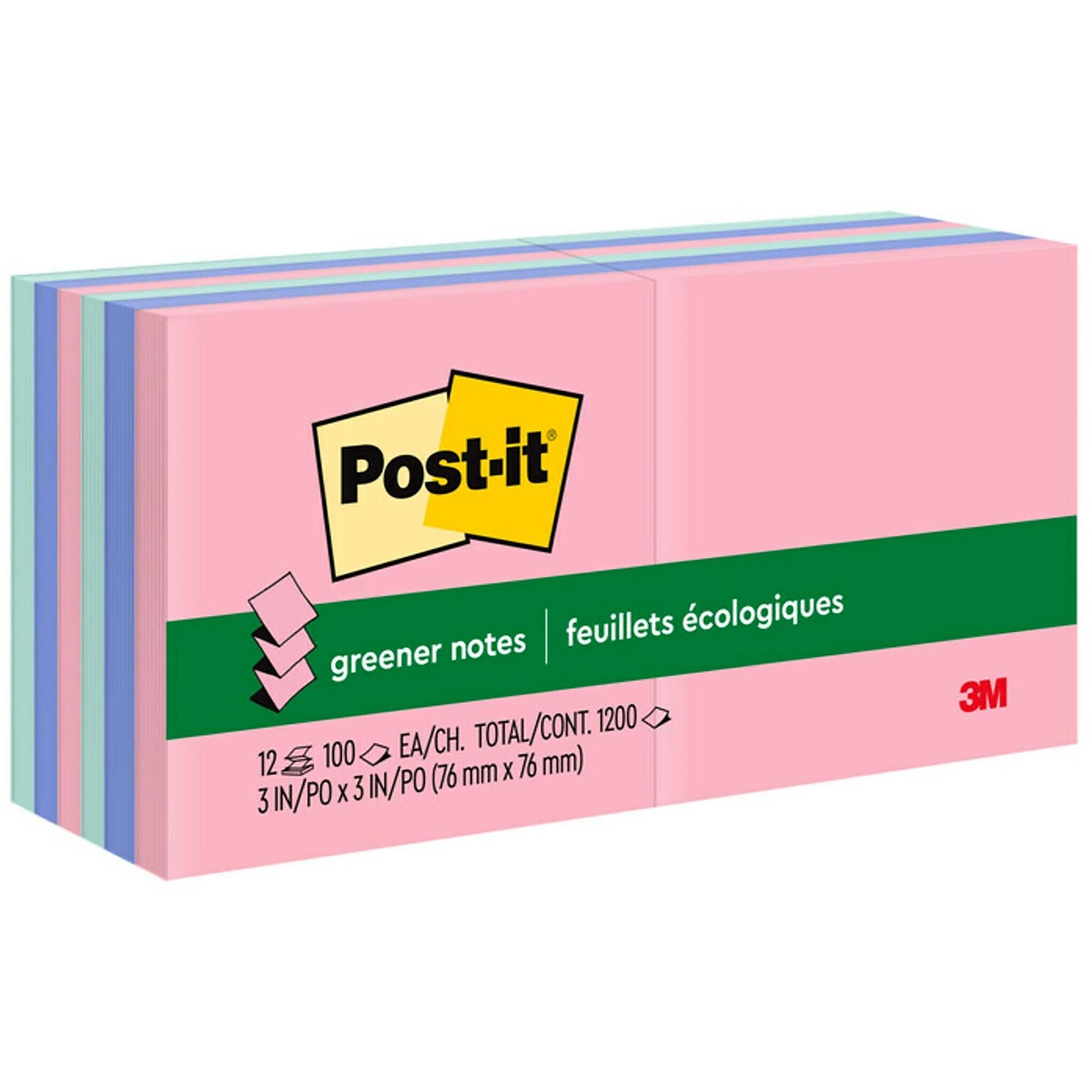 Post-it Recycled Pop-up Notes, 3 x 3, Sweet Sprinkles Collection, 100 Sheet/Pad, 12 Pads/Pack (R330RP12AP)