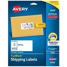Avery TrueBlock Inkjet Shipping Labels, 2 x 4, White, 10 Labels/Sheet, 25 Sheets/Pack (8163)