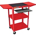 Luxor® Adjustable-Height Steel Multi-Media Cart with Keyboard and Drop-Leaf Shelves, Red