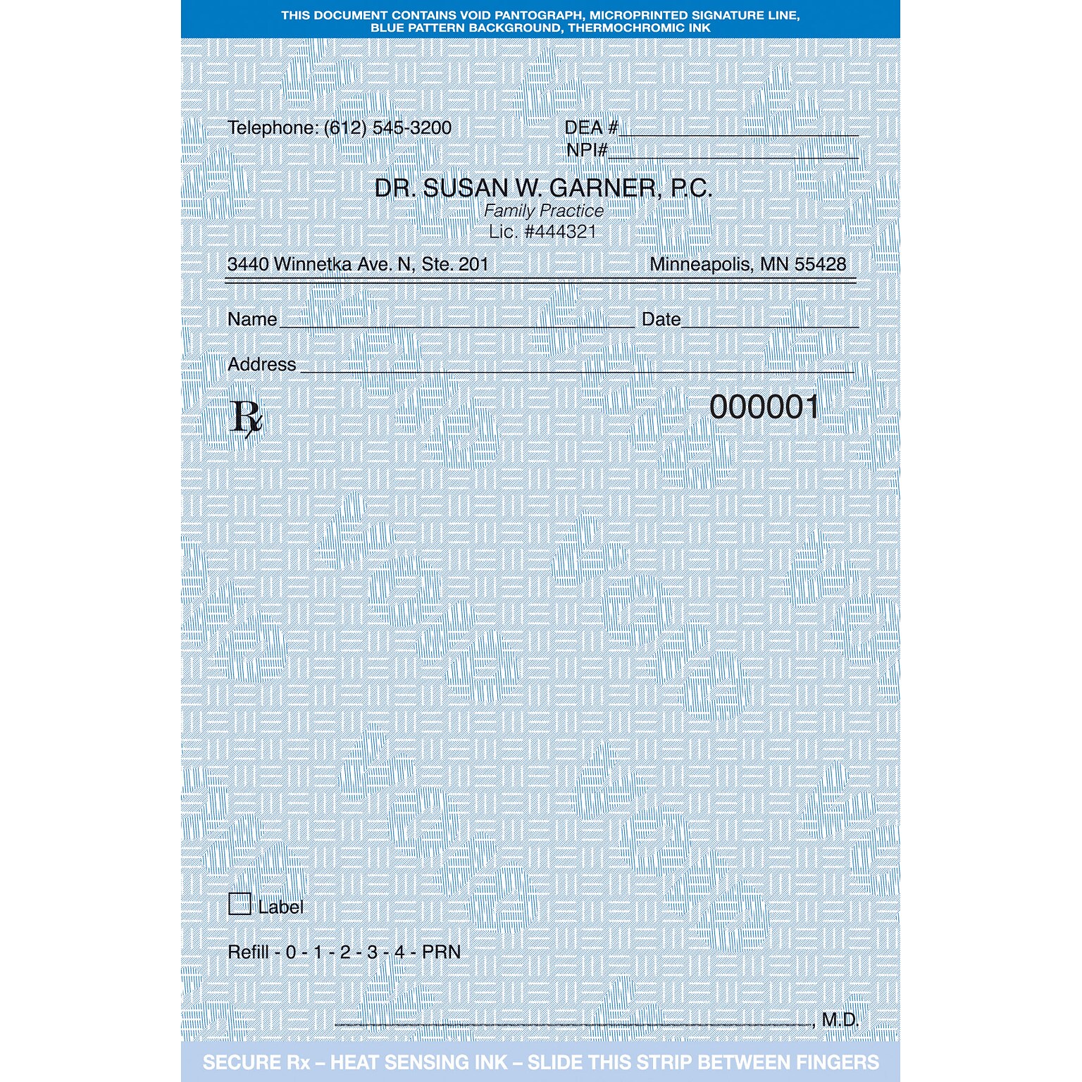 Medical Arts Press® Single Copy Rx Blanks; Vertical, Alter-Proof