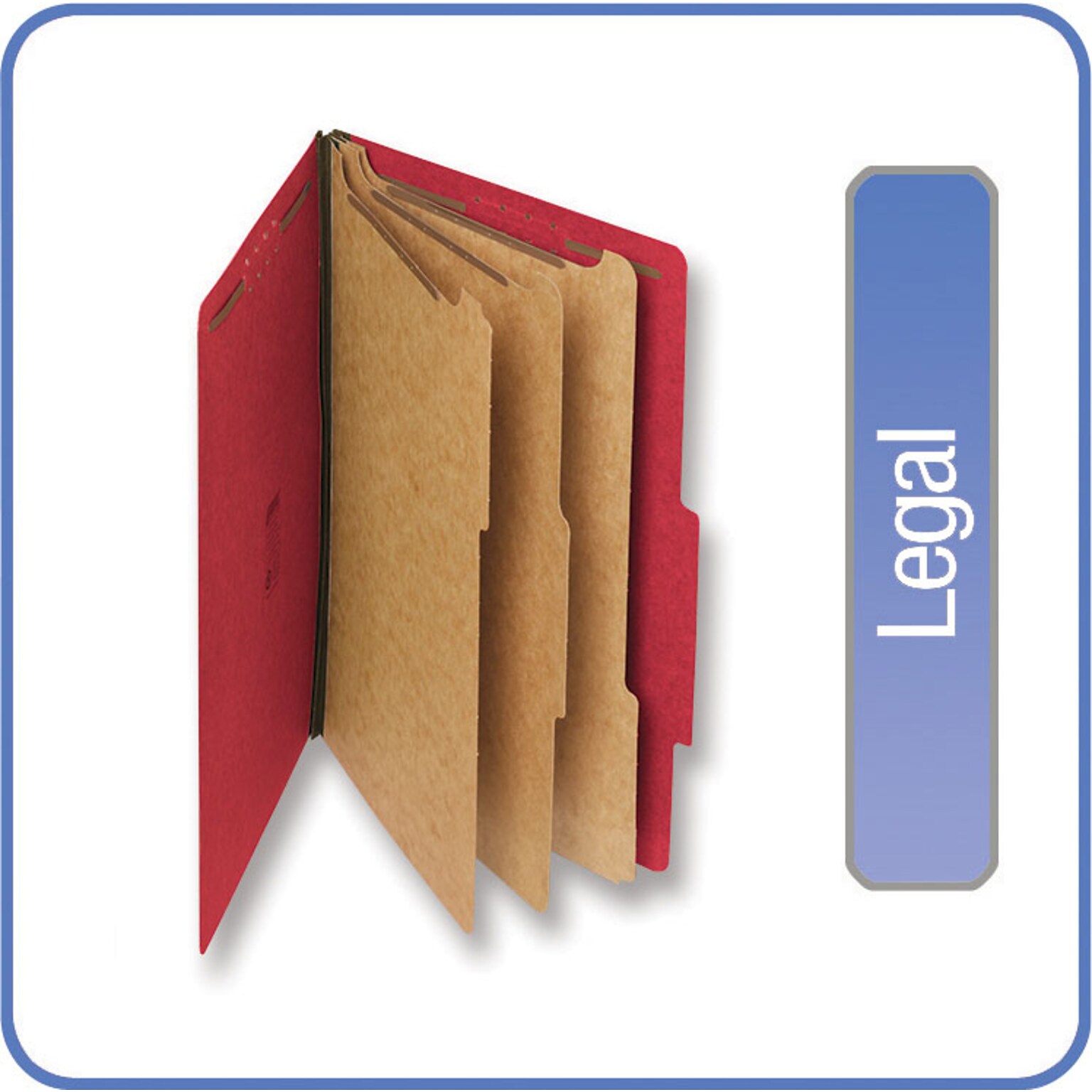 Quill Brand® 2/5-Cut Tab Pressboard Classification File Folders, 3-Partitions, 8-Fasteners, Legal, Red, 15/Bx (7-45030)