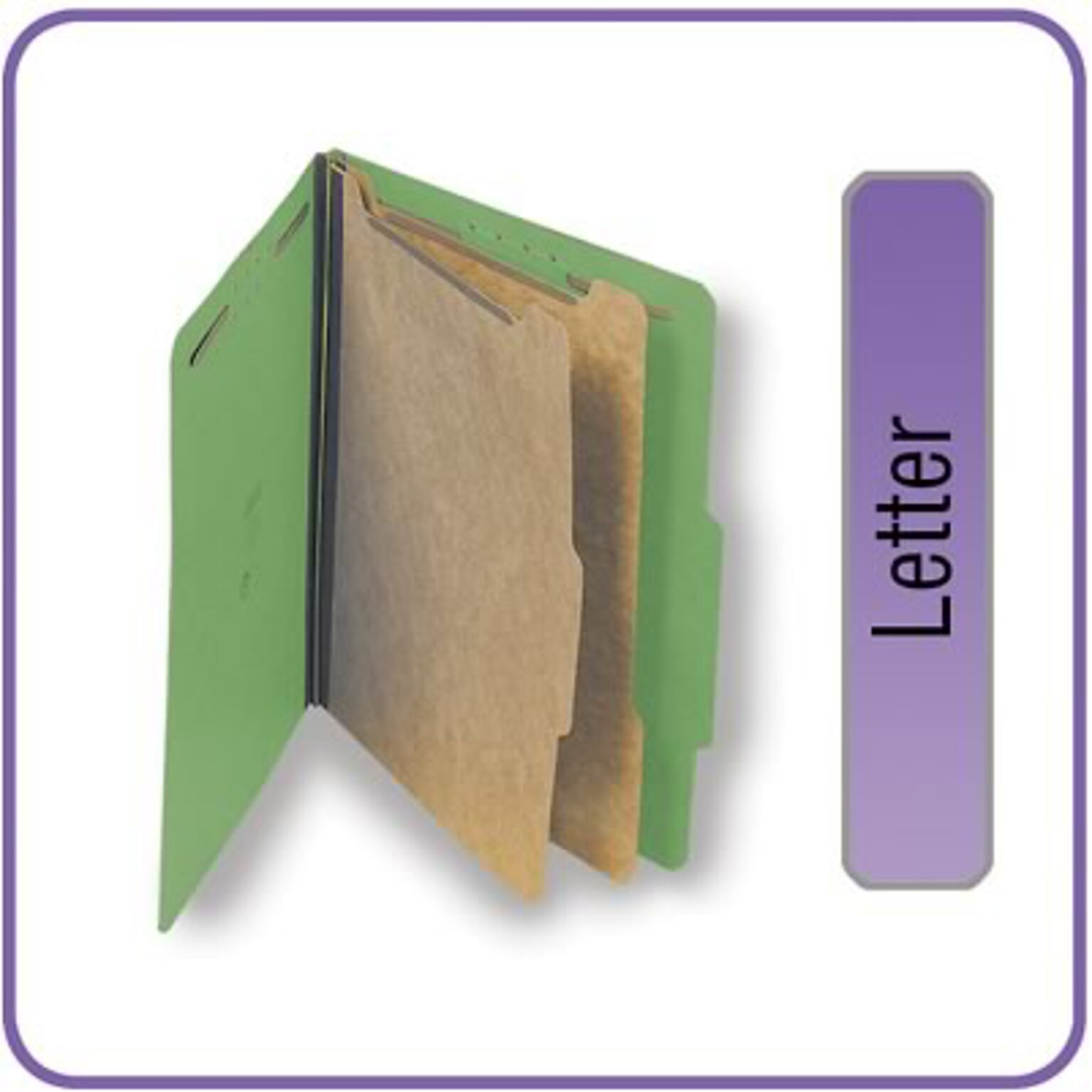 Quill Brand® 2/5-Cut Tab Pressboard Classification File Folders, 2-Partitions, 6-Fasteners, Letter, Green, 15/Box (738034)