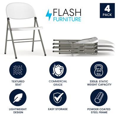 Flash Furniture Plastic Folding Chair, White, Set of 4 (4DADYCD70WH)