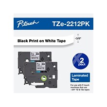 Brother TZe-2212PK Laminated Tape, 0.35 x 315, Black/White, 2/Pack (TZE2212PK)