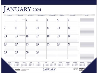 2024 House of Doolittle Compact 18.5 x 13 Monthly Desk Pad Calendar, White/Blue (1646-24)
