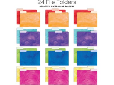 Global Printed Products Deluxe Designer Watercolor Solid Hanging File Folder Kit, 1/3-Cut Tab, Letter Size, Assorted Colors