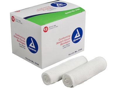 Dynarex 4 Single-Ply Stretch Gauze Bandage, 12/Pack, 8 Packs/Carton (3104)