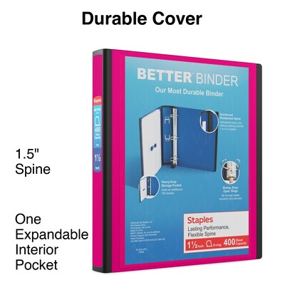 Staples® Better 1-1/2" 3 Ring View Binder with D-Rings, Pink (13569-CC)