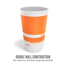Perk™ Insulated Double Wall Paper Hot Cup, 16 oz., White/Orange, 360/Carton (PK59484CT)