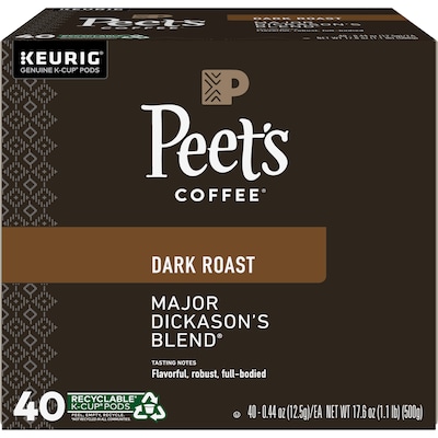 Peet's Coffee Major Dickason's Blend Single-Serve Keurig® K-Cup® Pods, Dark Roast, 40/Box (373354)