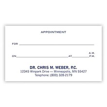 Custom 1-2 Color Appointment Cards, Natural Fiber 80# Cover Stock, Raised Print, 1 Standard Ink, 1-S