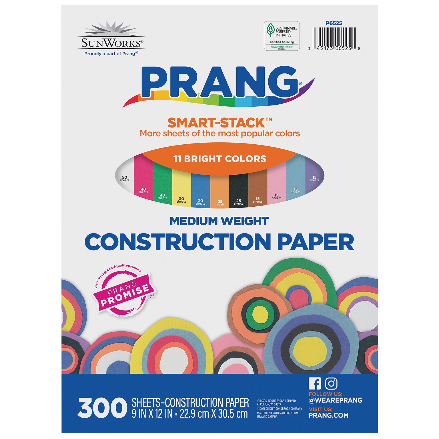 Prang Smart Stack 9 x 12 Construction Paper, Assorted Colors, 300 Sheets/Pack (P6525-0001)