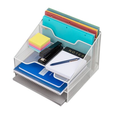 Mind Reader Metal Desktop Organizer Vertical File Holder Paper Letter Tray, White (MESHBOX5-WHT)