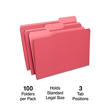 Staples® File Folders, 1/3 Cut Tab, Legal Size, Red, 100/Box (TR224550/344939)