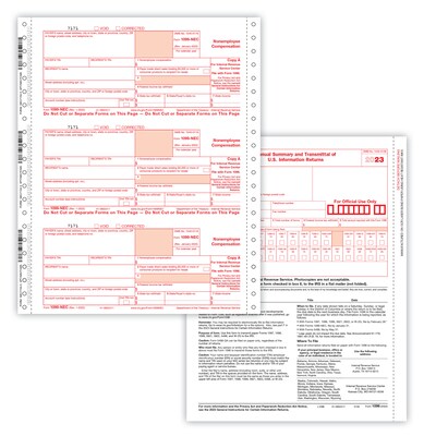 ComplyRight® 2023 1099-NEC Tax Form, 5-Part, Copies A, B, C, C and C, 3-Up, 25/Pack (NEC7154525)