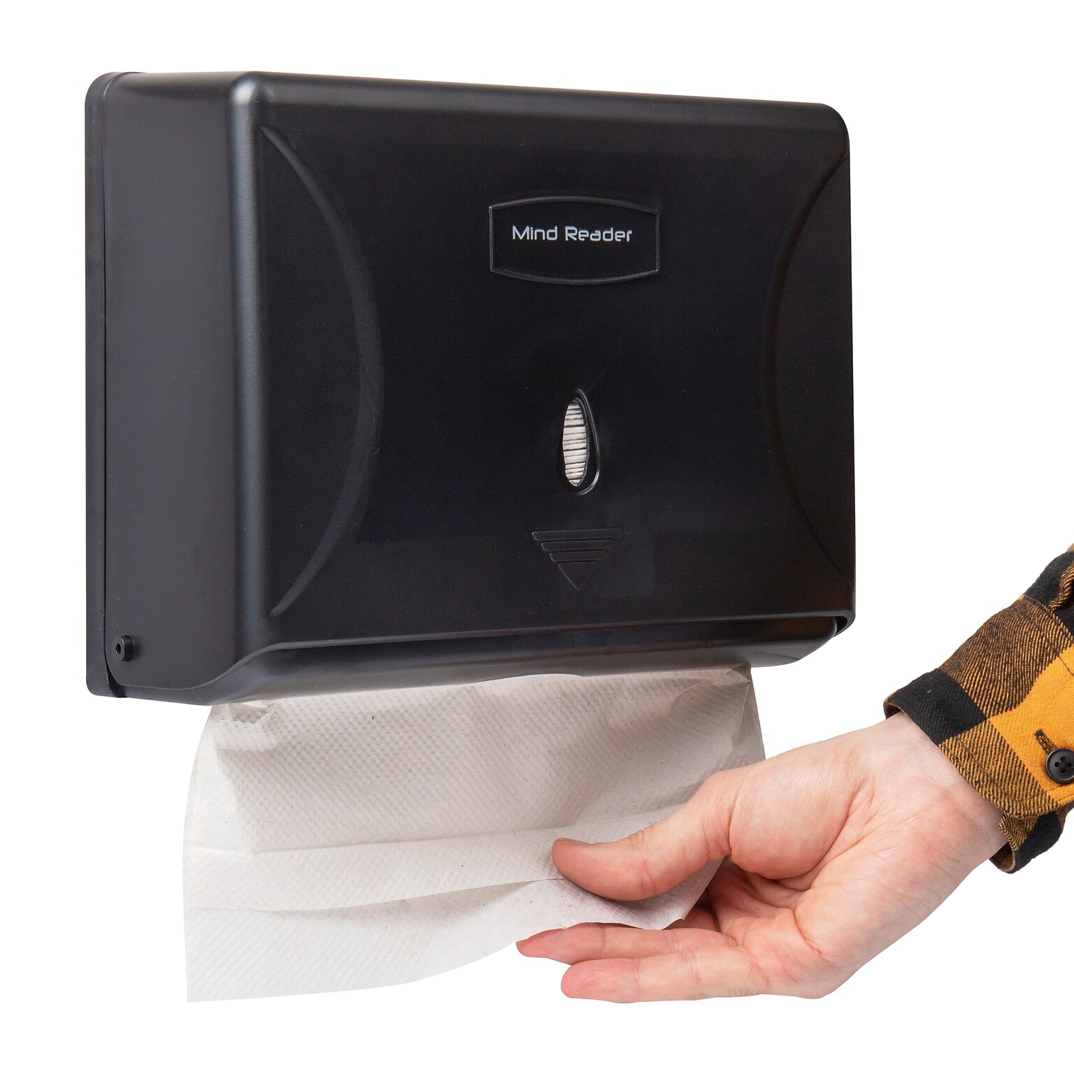 Mind Reader Plastic Wall Mount Paper Towel Dispenser Tri-Fold Paper Towel Holder, Black (PTWIDE-BLK)