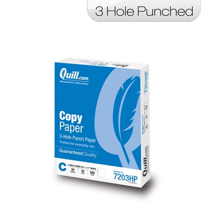Quill Brand® 8.5" x 11" 3 Hole Punch Copy Paper, 20 lbs., 92 Brightness, 500 Sheets/Ream (7203HP)