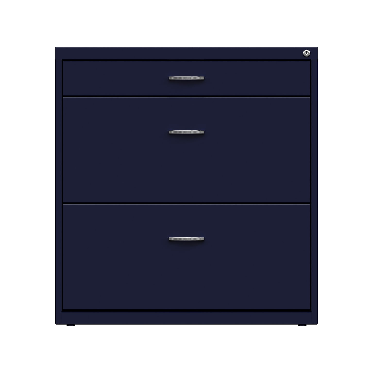 Space Solutions 3-Drawer Lateral File Cabinet, Letter/Legal Size, Lockable, 31.88H x 30W x 17.63D, Navy (25073)