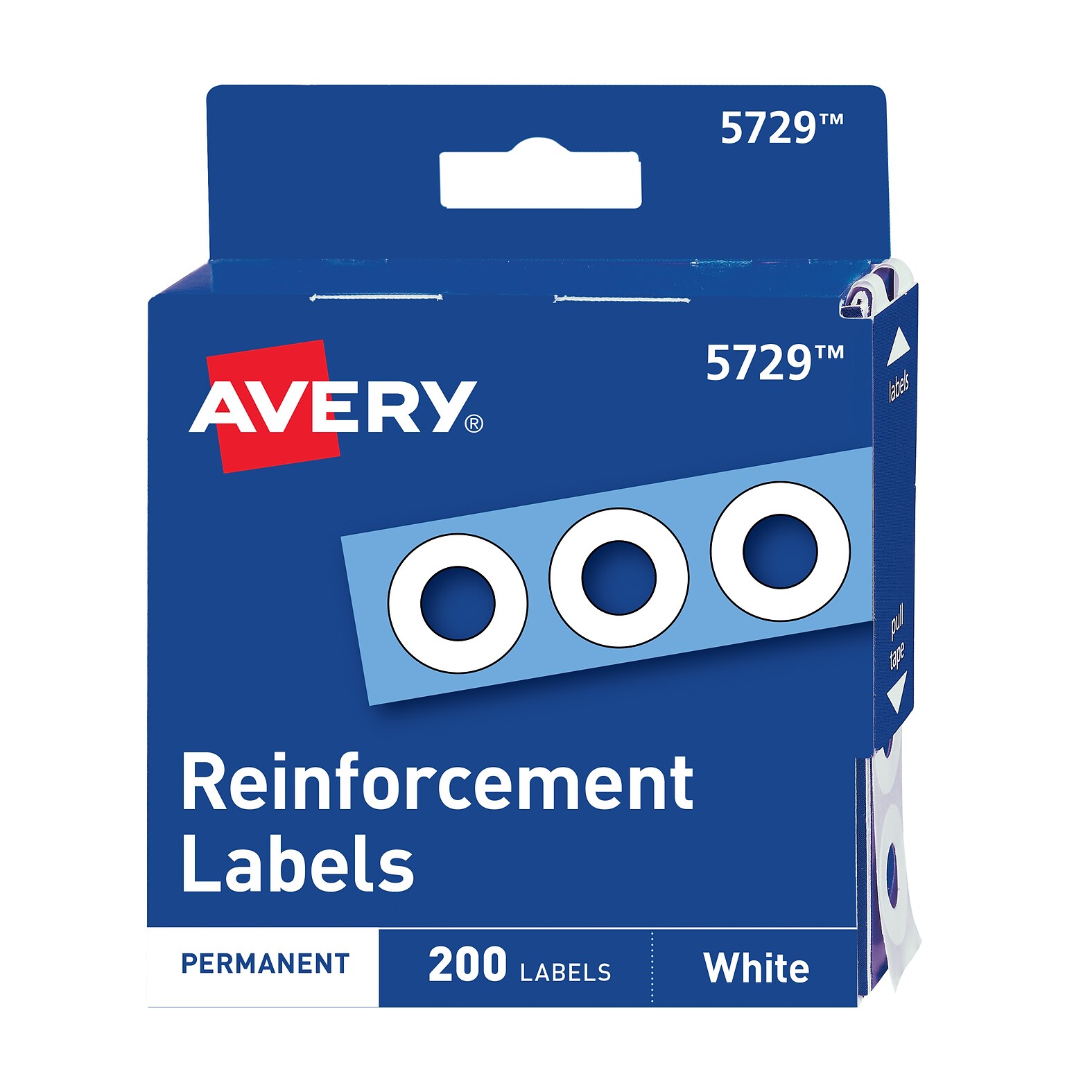Avery Self-Adhesive Plastic Reinforcement Labels in Dispenser, 1/4 Diameter, Matte White, 200/Pack (5729)