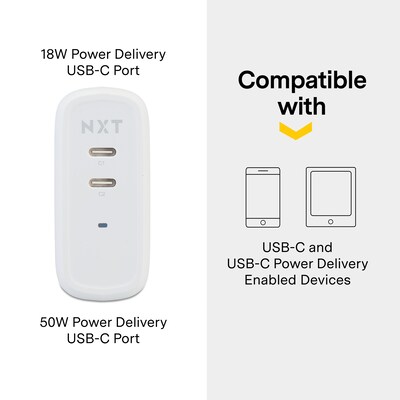 NXT Technologies™ Universal USB-C/USB-A Wall Charger with USB-C Cable, White (NX60448)