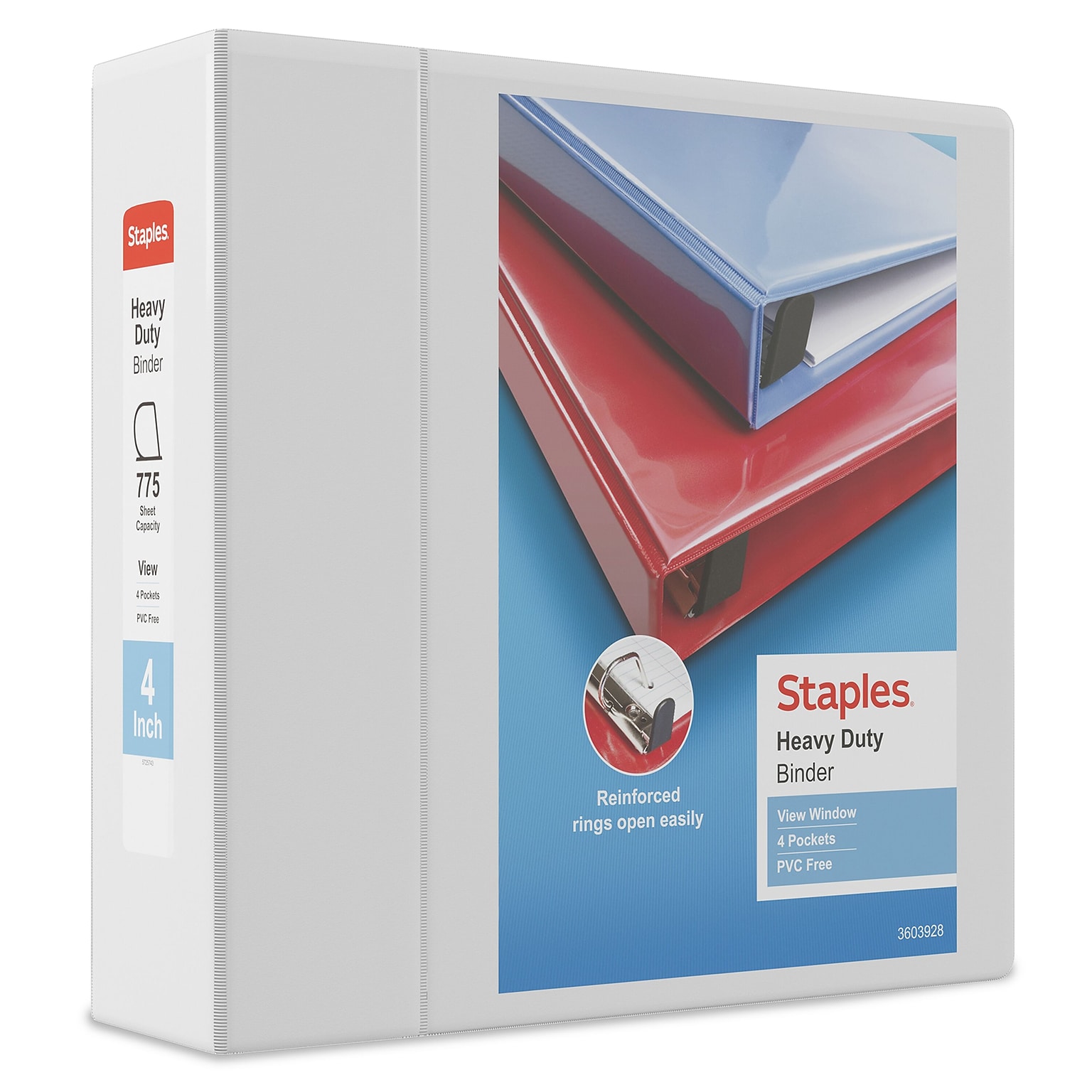 Staples® Heavy Duty 4 3 Ring View Binder with D-Rings, White, 4/Pack (56266CT/24696CT)