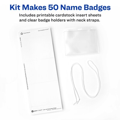 Avery Hanging Style Laser/Inkjet Name Badge Kit, 3 x 4, Clear Holders with White Inserts, 50 Badge