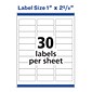 Avery Easy Peel Laser/Inkjet Address Labels, 1" x 2-5/8", White, 30 Labels/Sheet, 10 Sheets/Pack (18160)