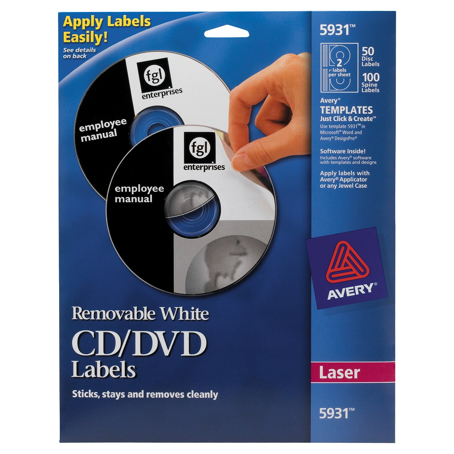 Avery Laser Media Labels, White Matte, 50 Disc and 100 Spine Labels/Pack (5931)